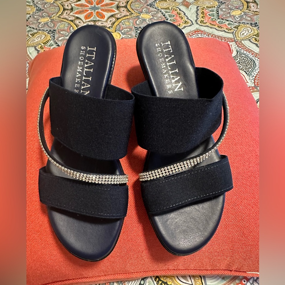 New Italian Shoe Maker navy and crystal by strap sandal